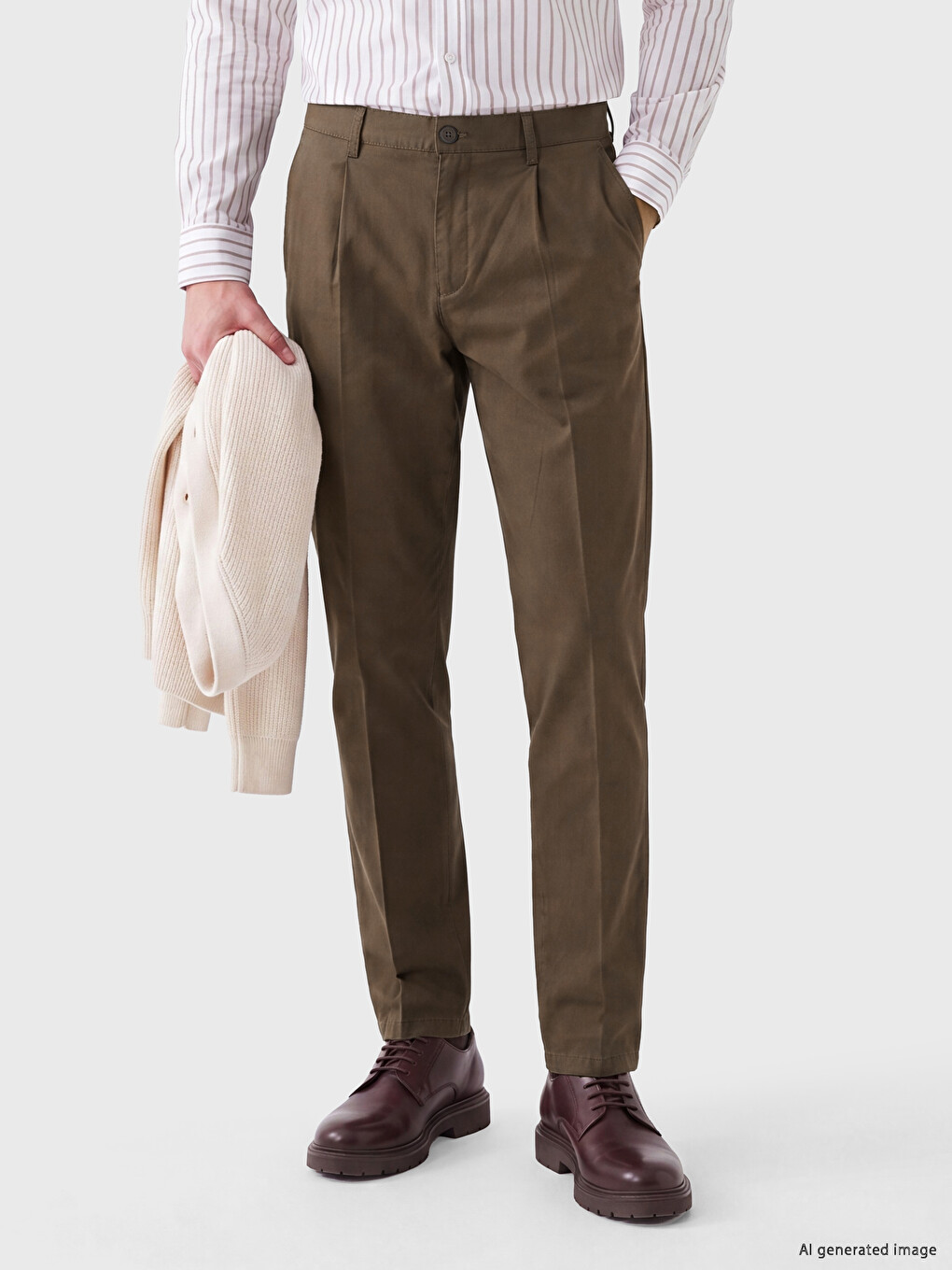 Kahverengi Regular Fit Gabardin Erkek Chino Pantolon-1