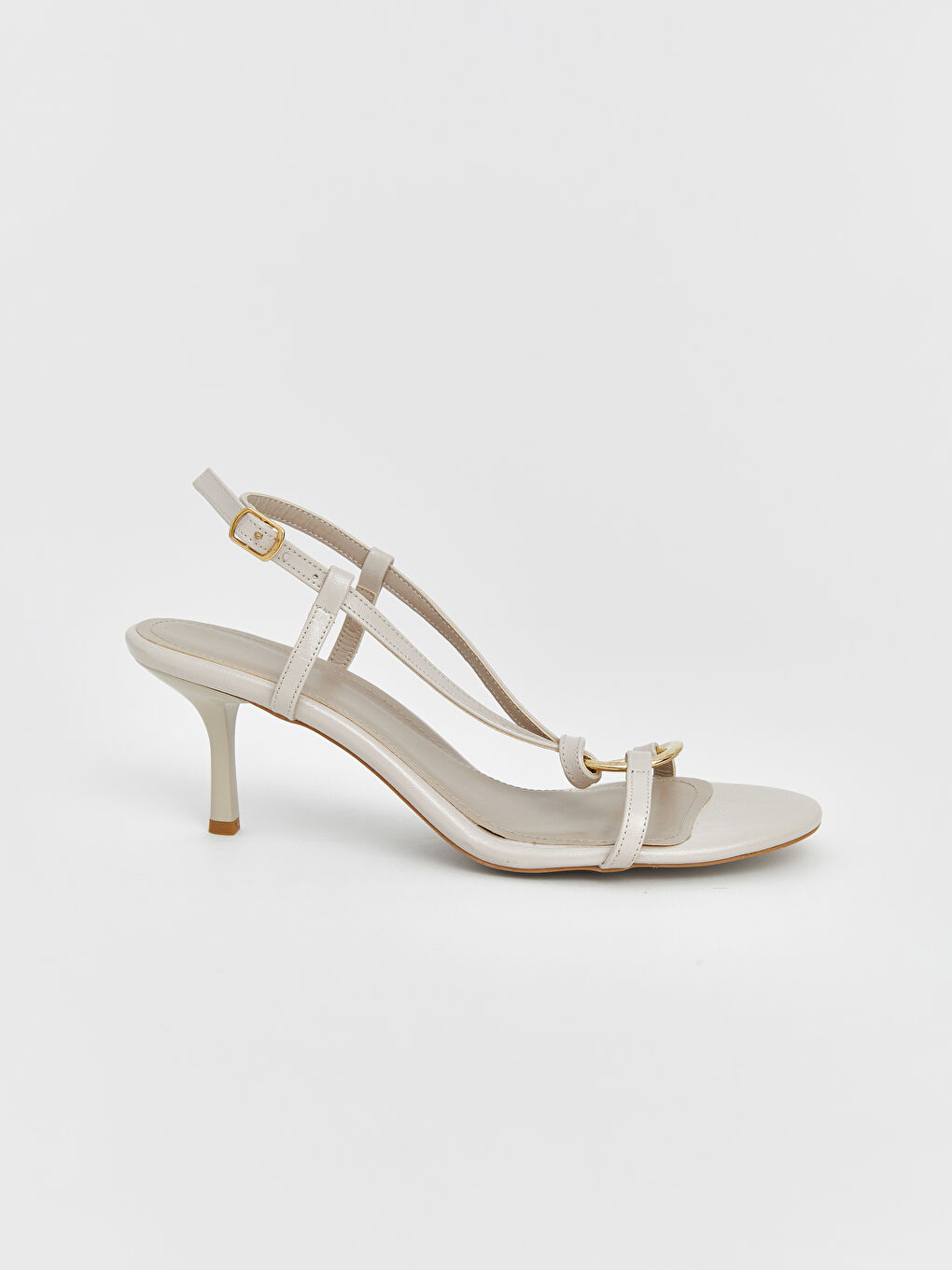 Bej Deri Görünümlü Kadın Topuklu Ayakkabı-2