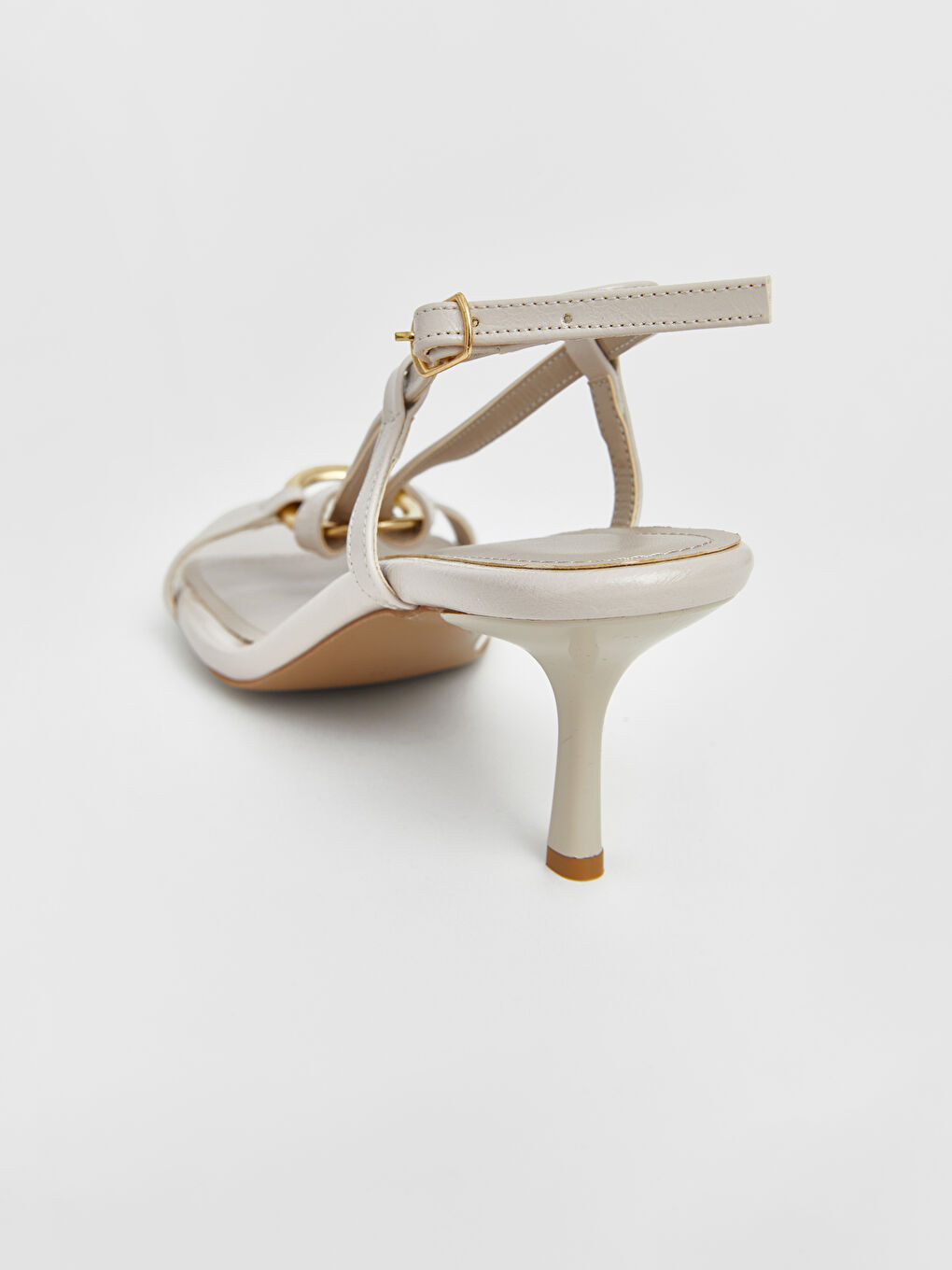 Bej Deri Görünümlü Kadın Topuklu Ayakkabı-3