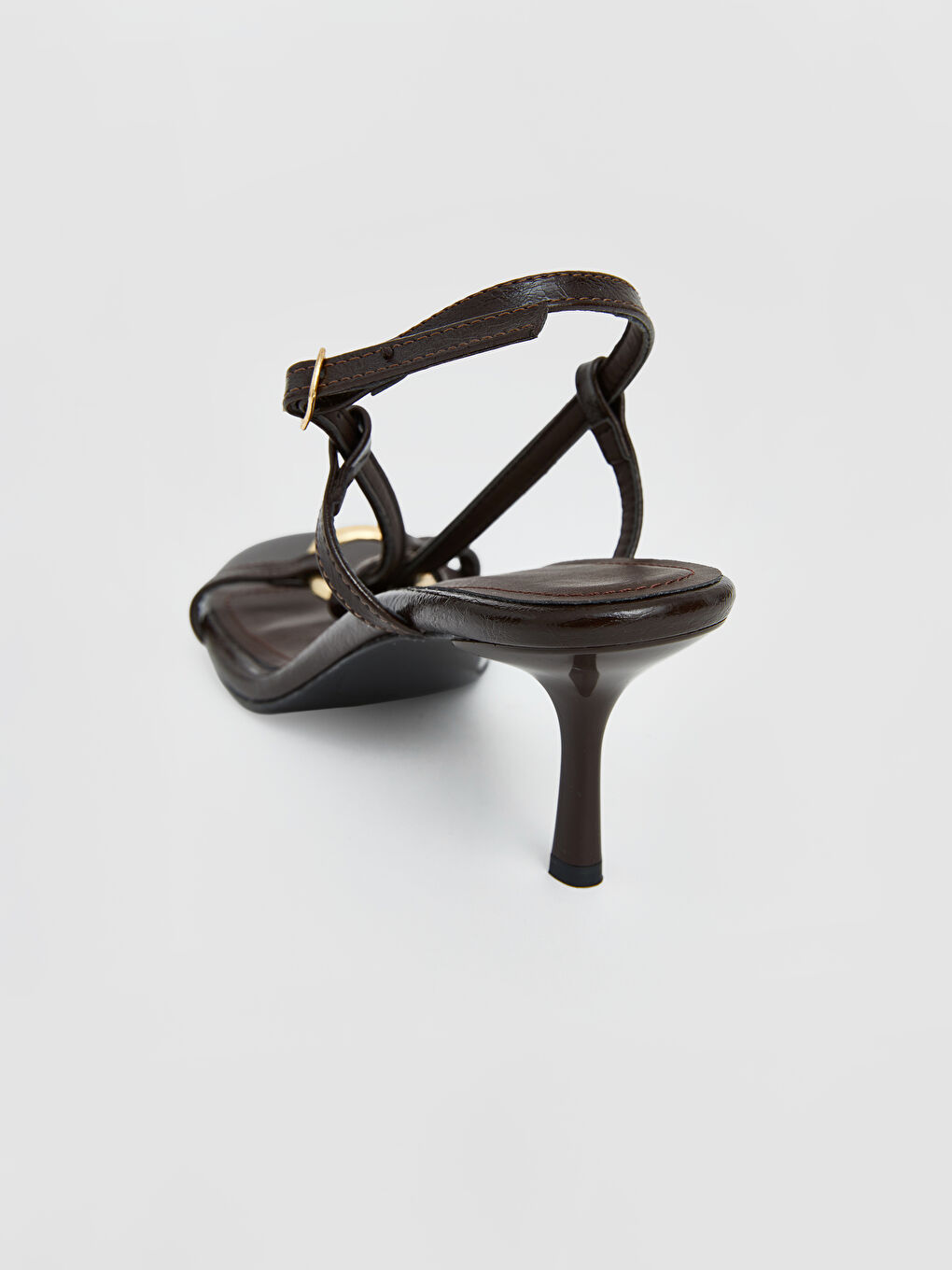 Kahverengi Deri Görünümlü Kadın Topuklu Ayakkabı-3