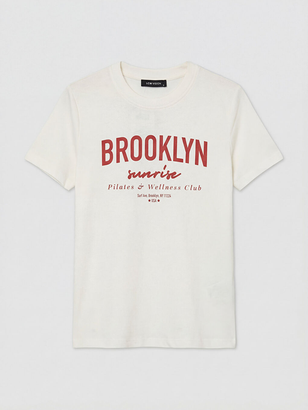 Ekru Bisiklet Yaka Brooklyn Baskılı Kadın Tişört