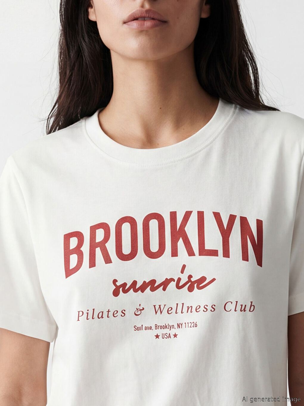 Beyaz Bisiklet Yaka Brooklyn Baskılı Kadın Tişört-2