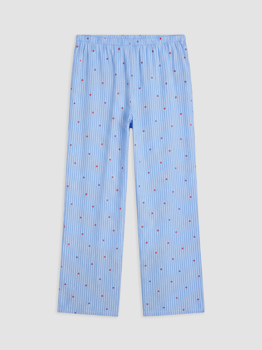 Mavi İp Askılı Çizgili Kalp Desenli Kadın Pijama Takımı-3