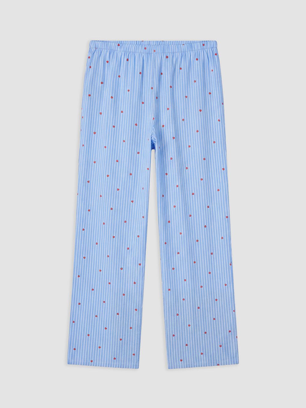 Mavi İp Askılı Çizgili Kalp Desenli Kadın Pijama Takımı-4