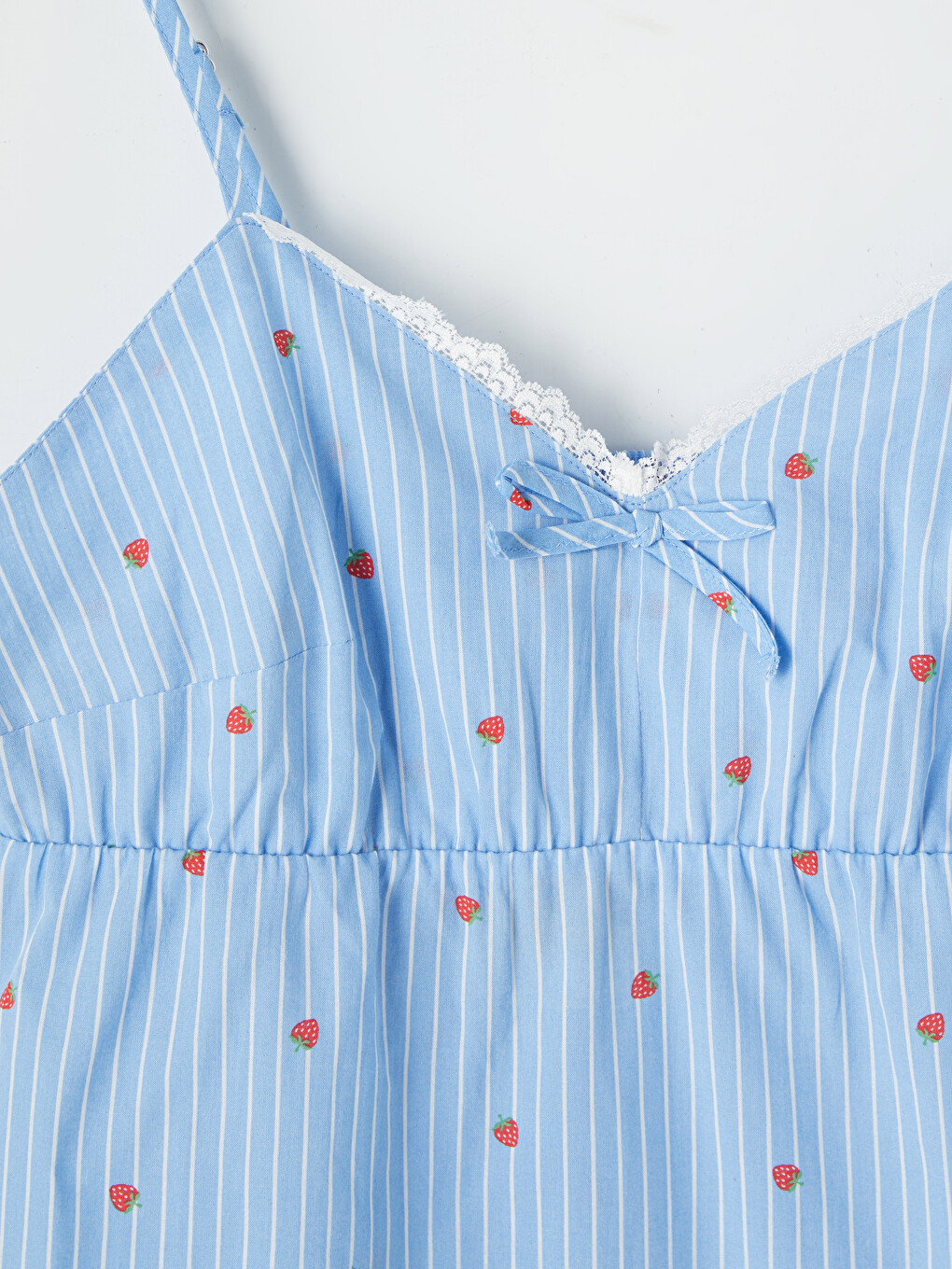 Mavi İp Askılı Çizgili Kalp Desenli Kadın Pijama Takımı-5