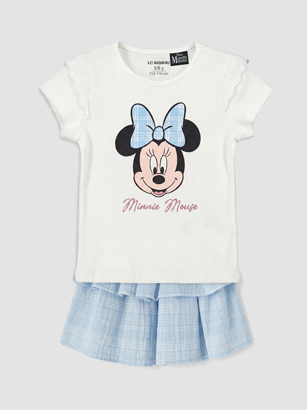 Beyaz Minnie Mouse Baskılı Kız Çocuk Takım