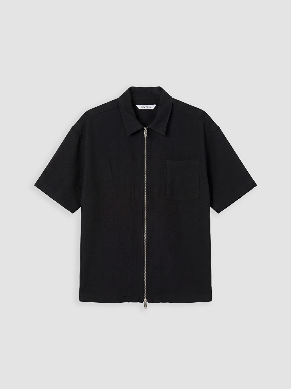 Siyah Regular Fit Fermuarlı Erkek Gömlek-4