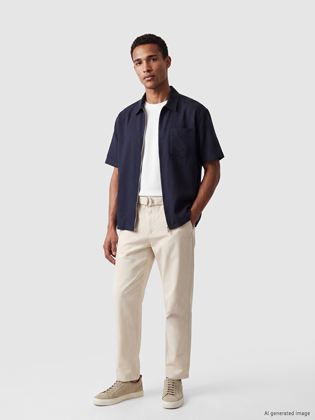 Lacivert Regular Fit Fermuarlı Erkek Gömlek-5