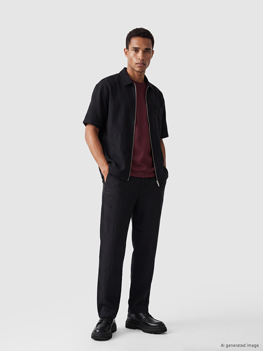 Siyah Regular Fit Fermuarlı Erkek Gömlek-1