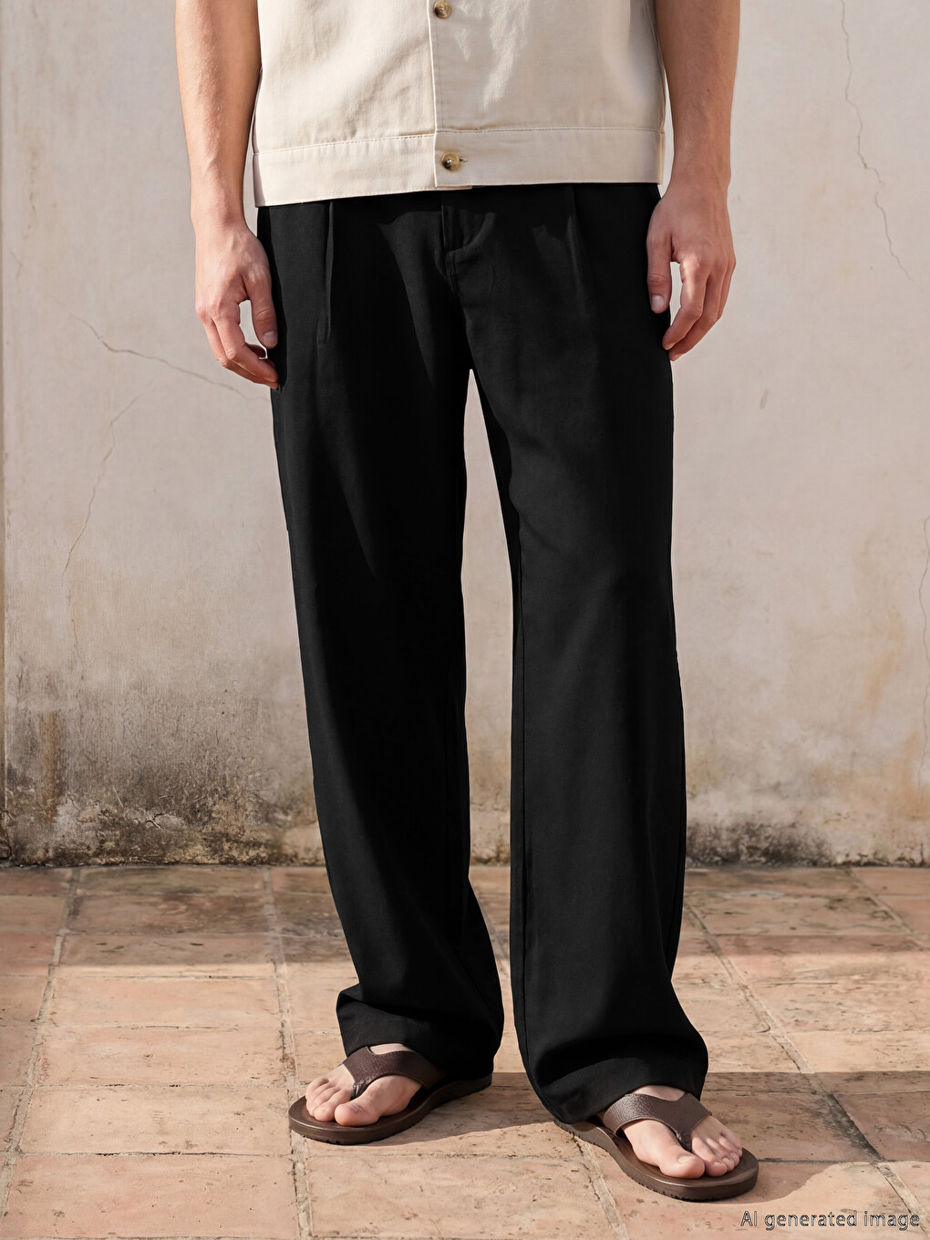 Siyah Regular Fit Pileli Erkek Pantolon-1