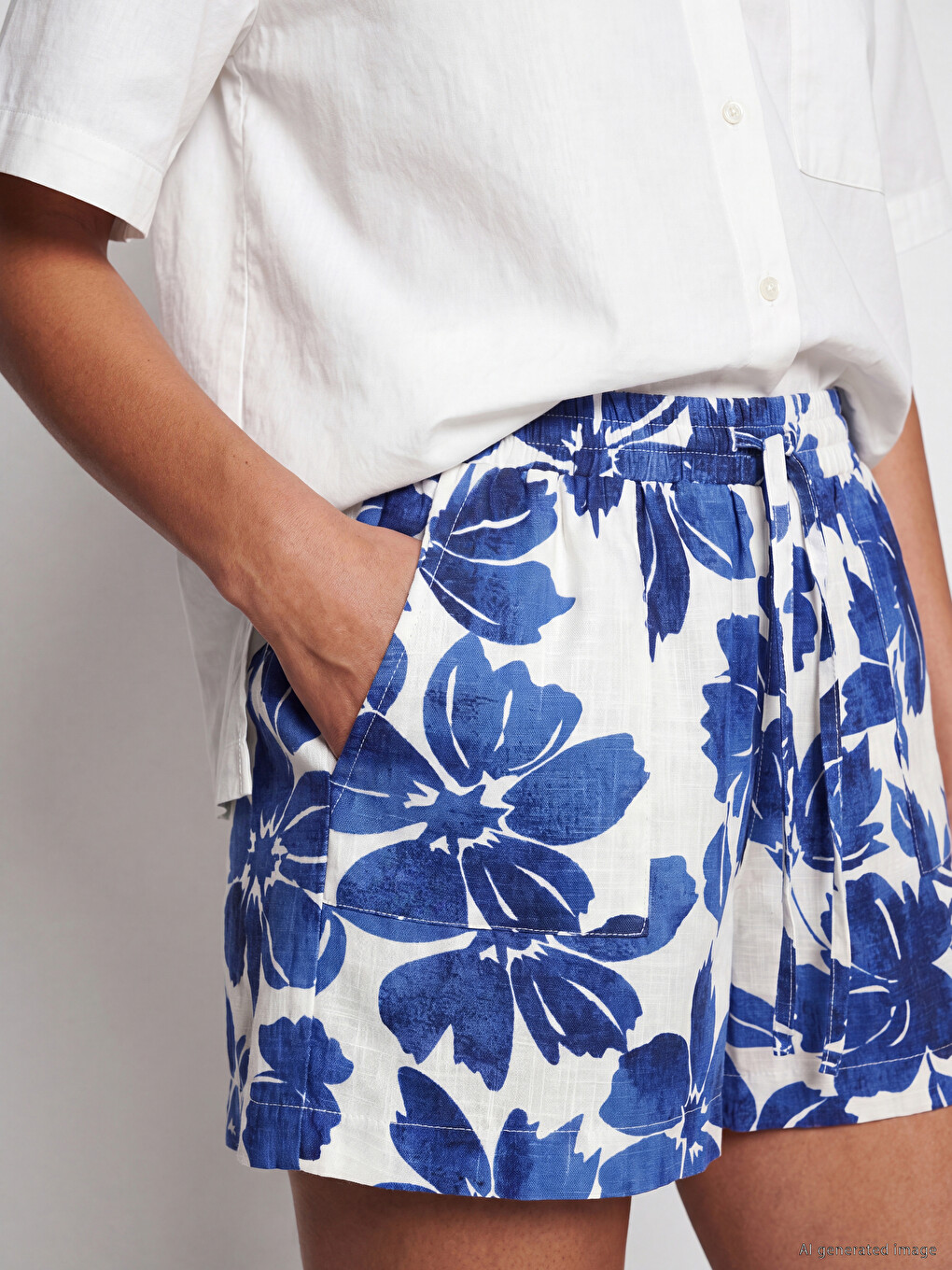 Floral Linen-look Women's Shorts-2