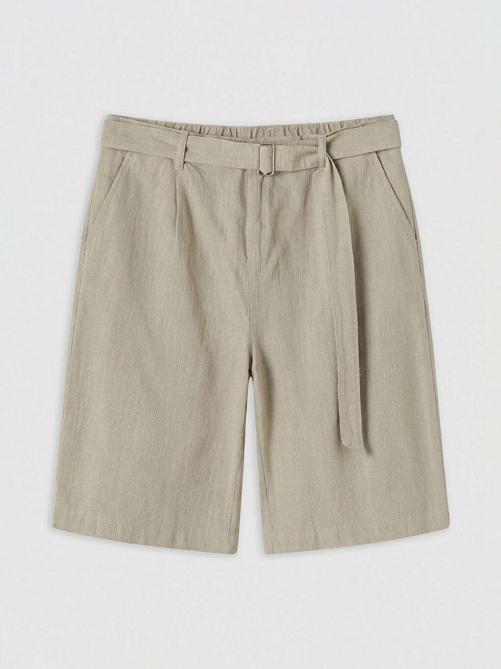 Bej Regular Fit Kemerli Erkek Şort-3