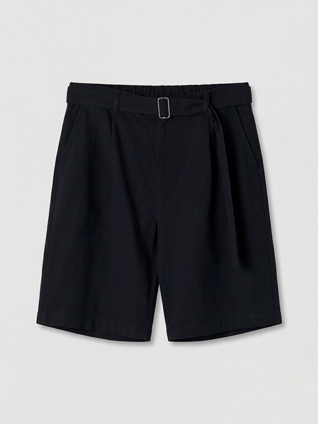 Siyah Regular Fit Kemerli Erkek Şort-3