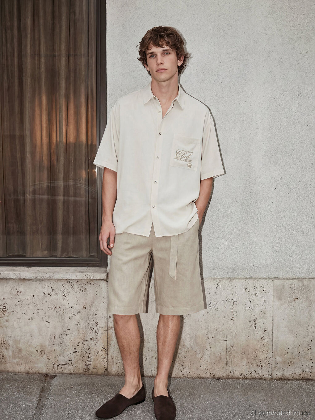 Bej Regular Fit Kemerli Erkek Şort