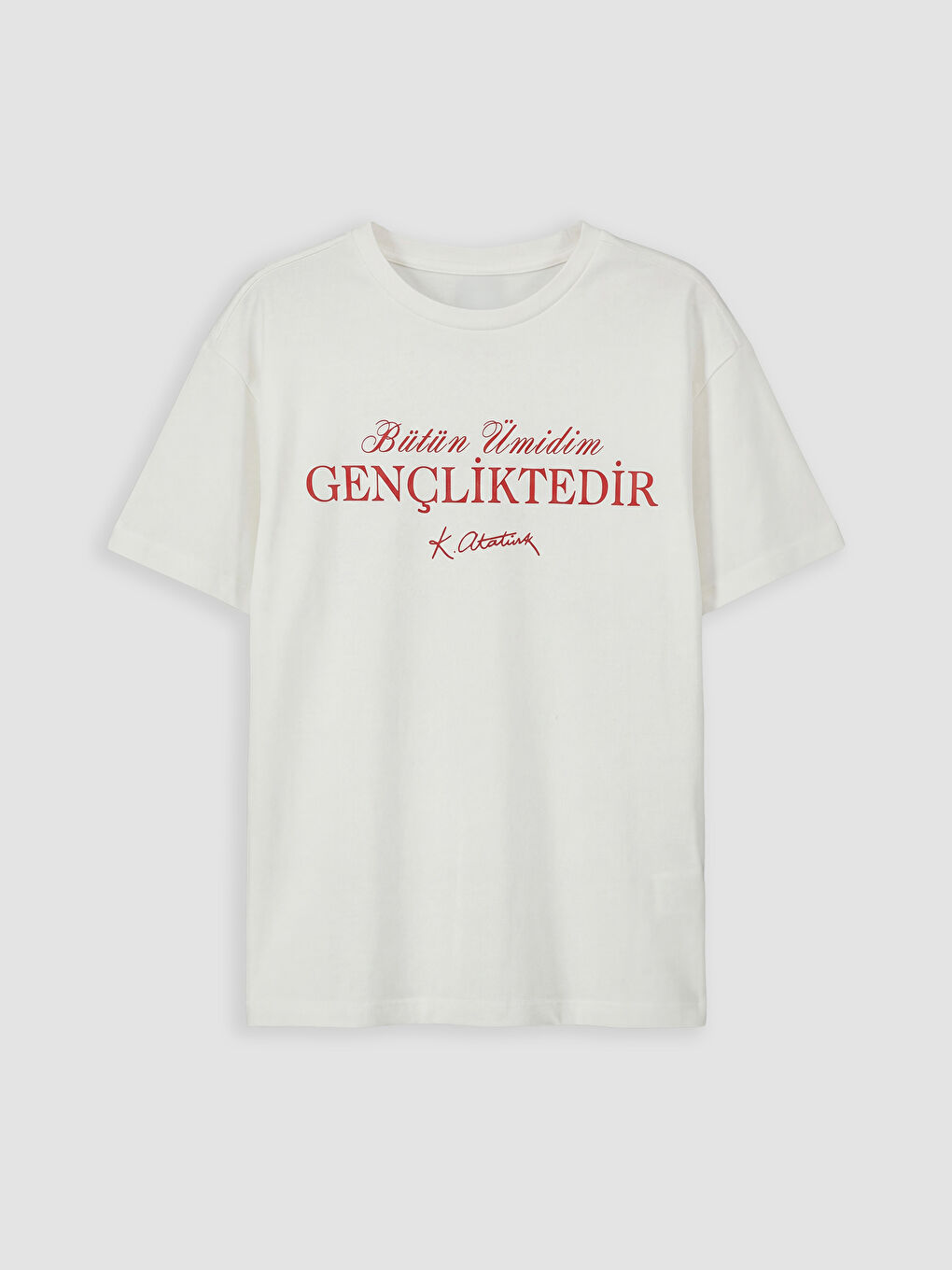 Ekru Bisiklet Yaka Atatürk Baskılı Kız Çocuk Tişört