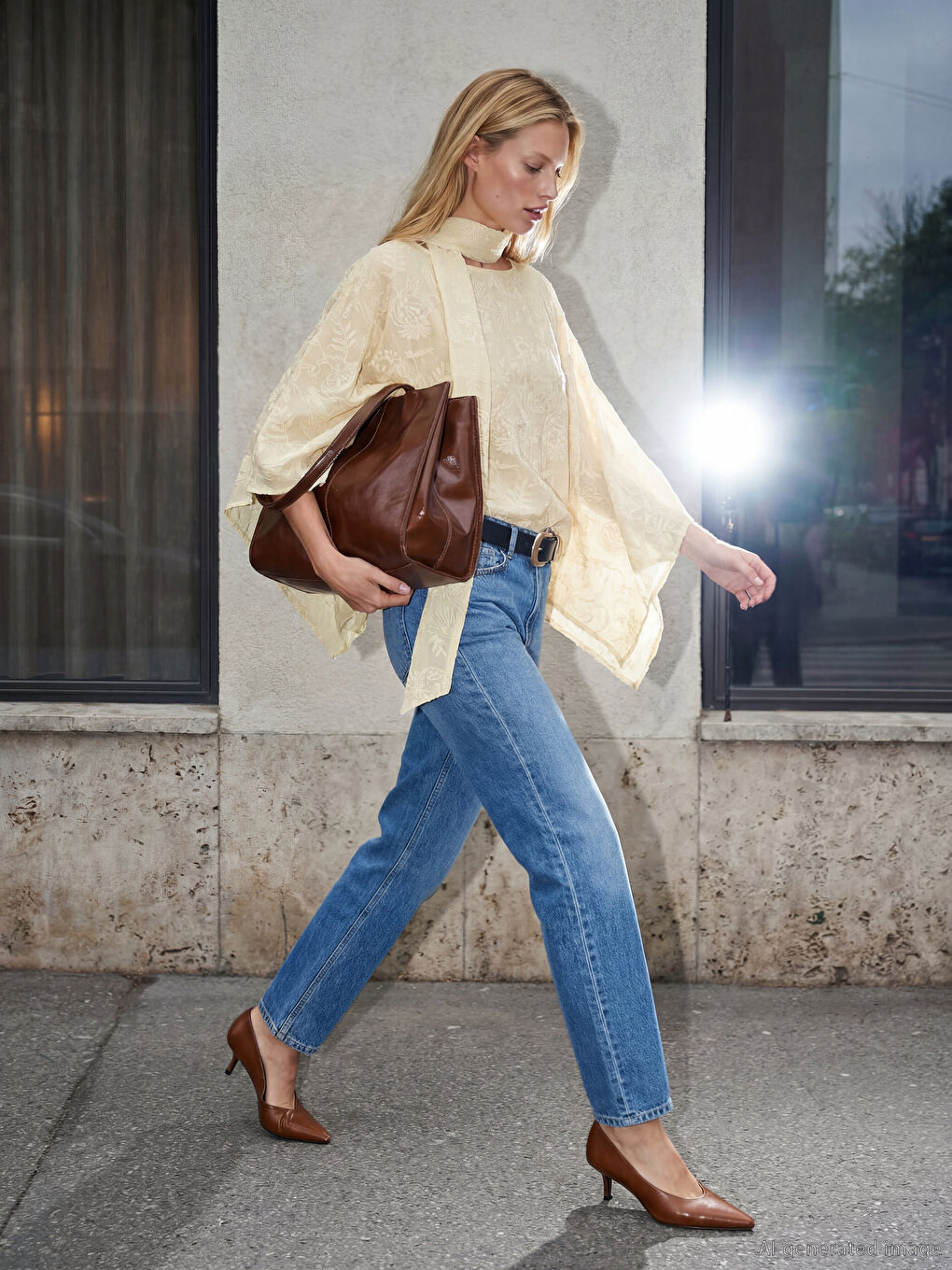 Ekru Şal Detaylı Nakışlı Yarasa Kol Brode Bluz-2