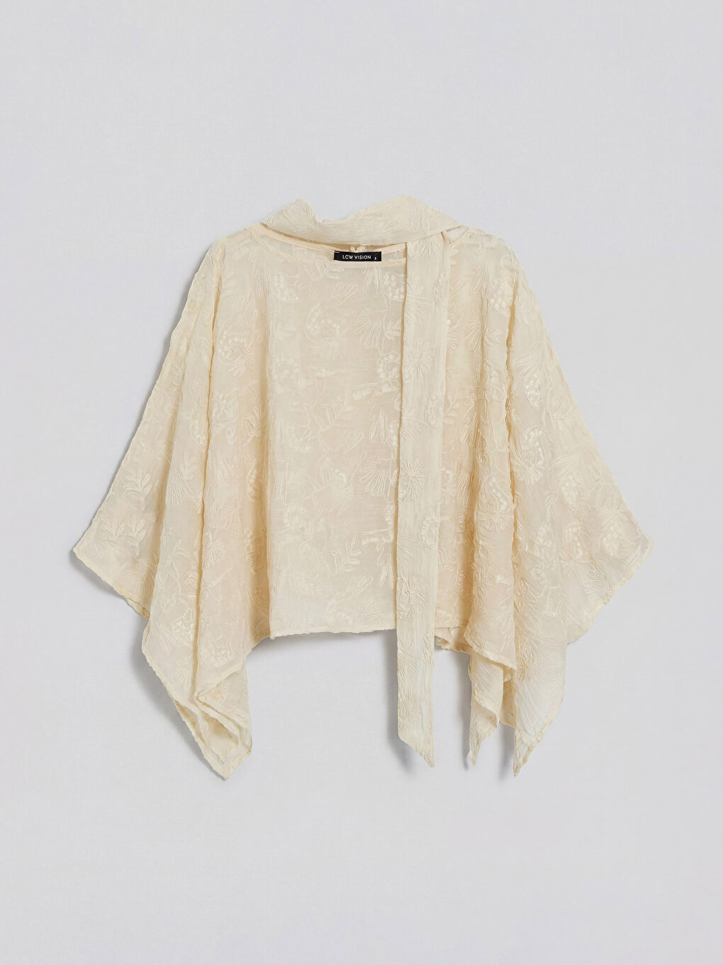 Ekru Şal Detaylı Nakışlı Yarasa Kol Brode Bluz-4