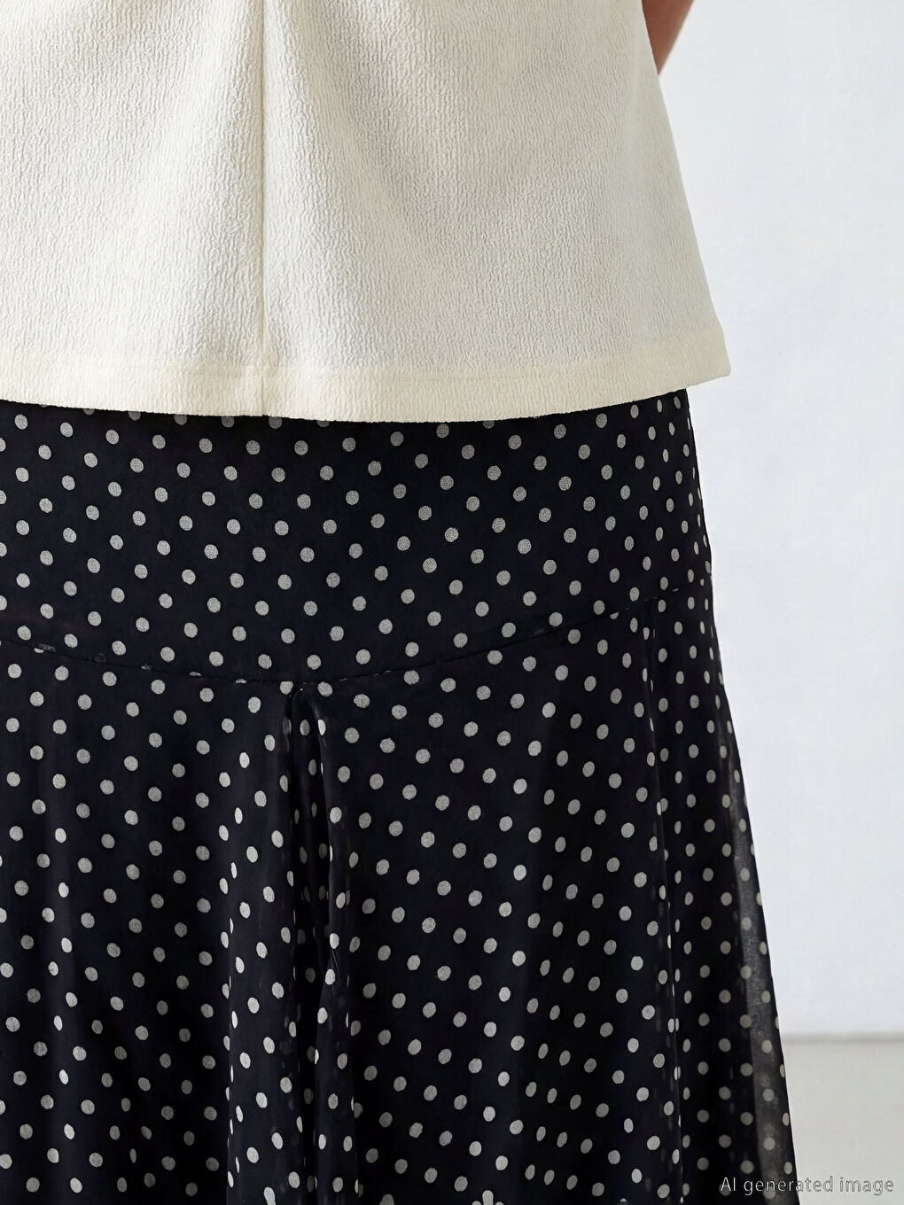 Siyah Beli Fermuarlı Puantiyeli Etek-2