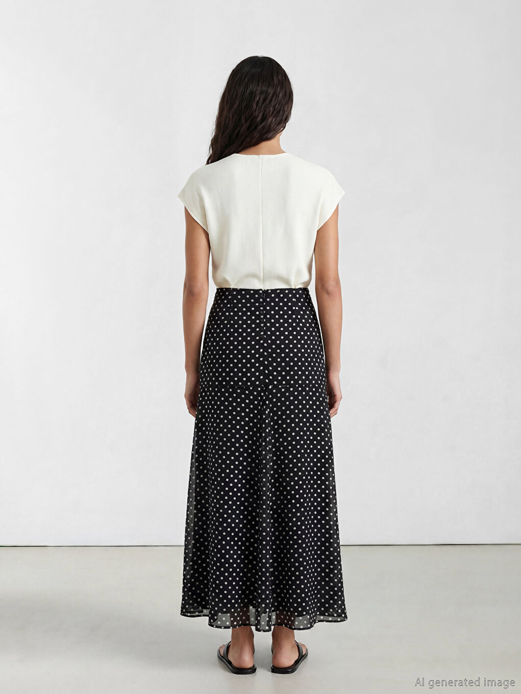 Siyah Beli Fermuarlı Puantiyeli Etek-3