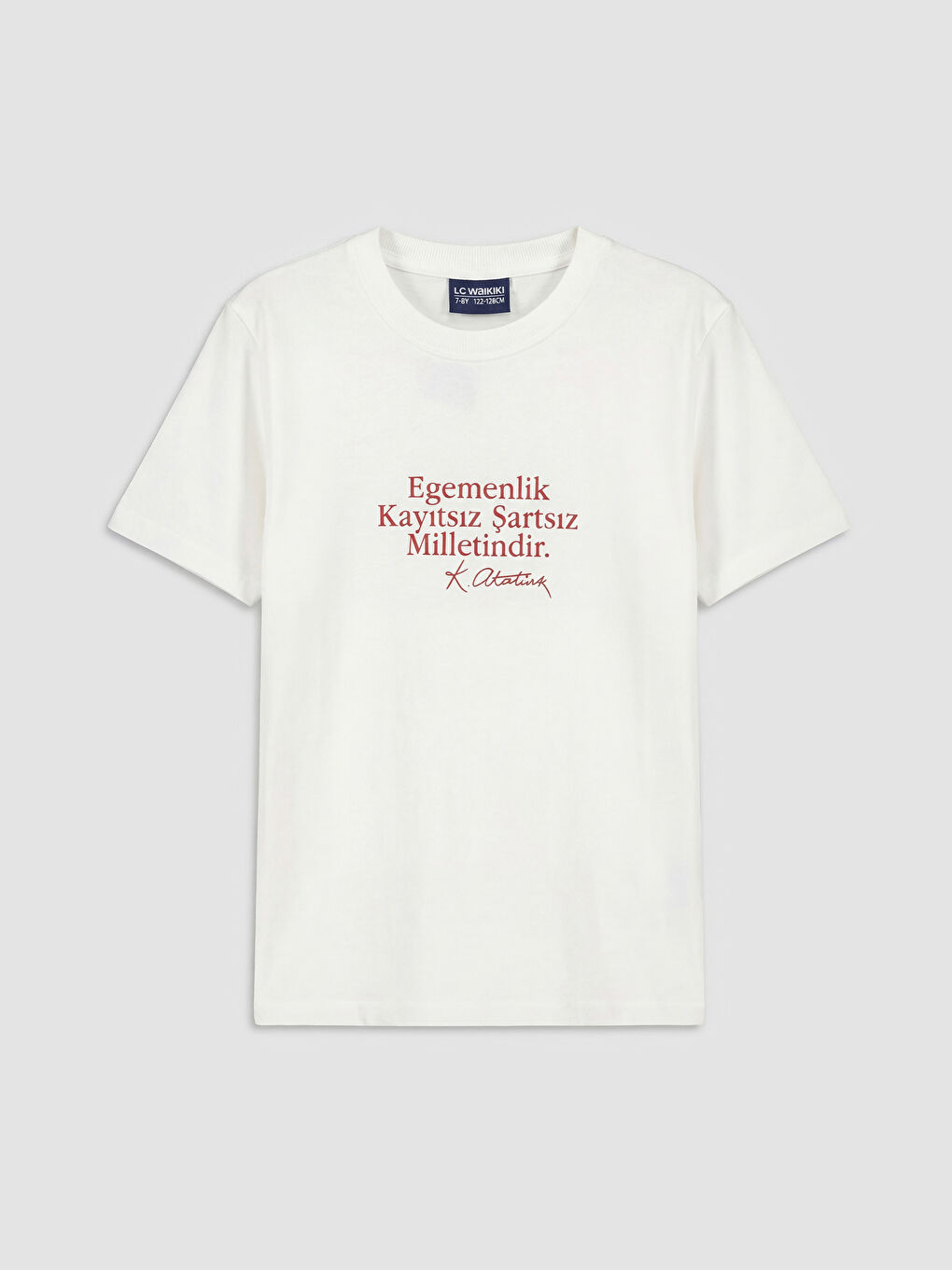 Beyaz Bisiklet Yaka Yazı Baskılı Erkek Çocuk Tişört