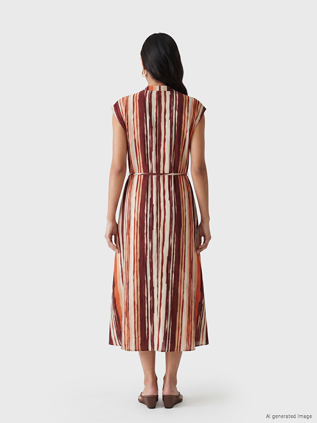 V Neck Striped Sash Dress-3