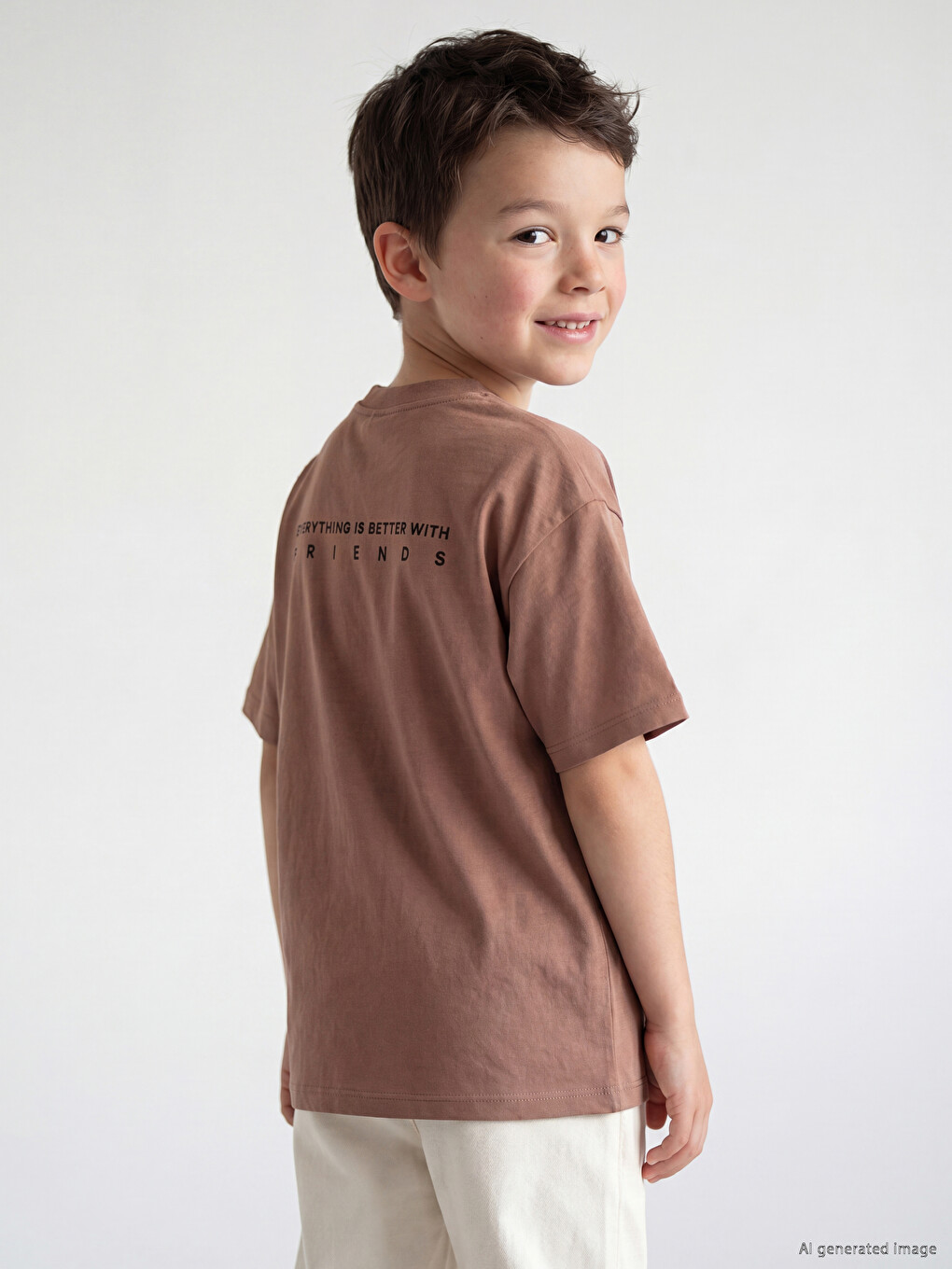 Crew Neck Text Printed Boys' T-shirt-1