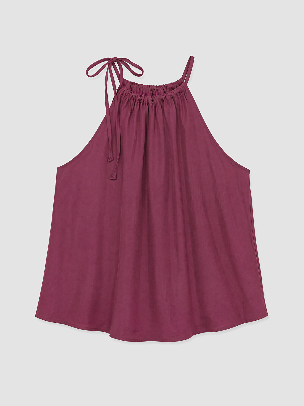 Bordo Halter Yaka Büzgülü Bluz