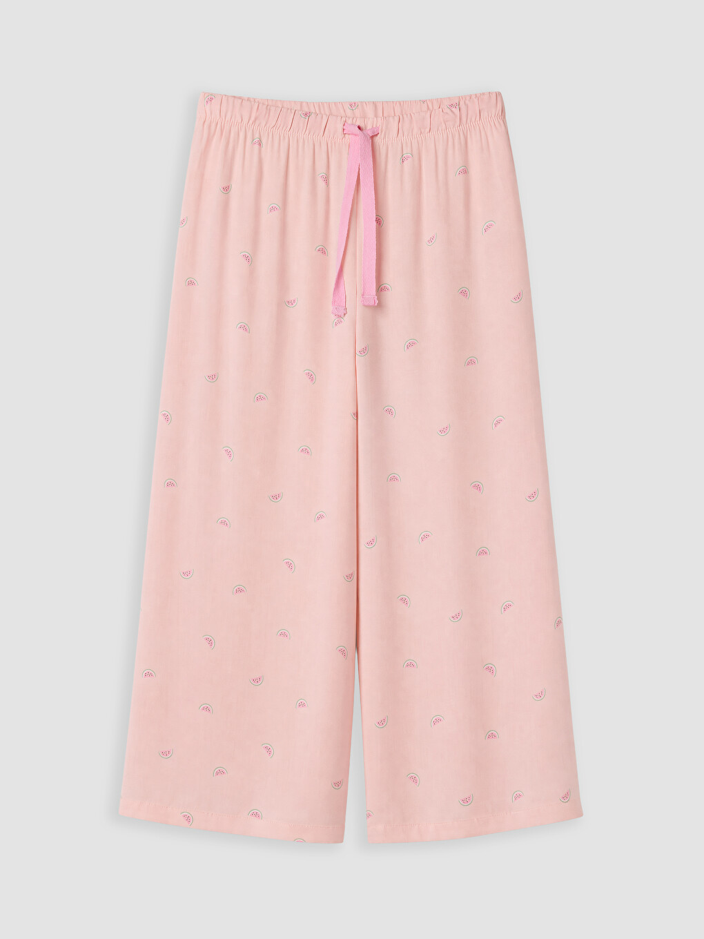 Pembe Baskılı %100 Pamuklu Kadın Kapri Pijama Altı