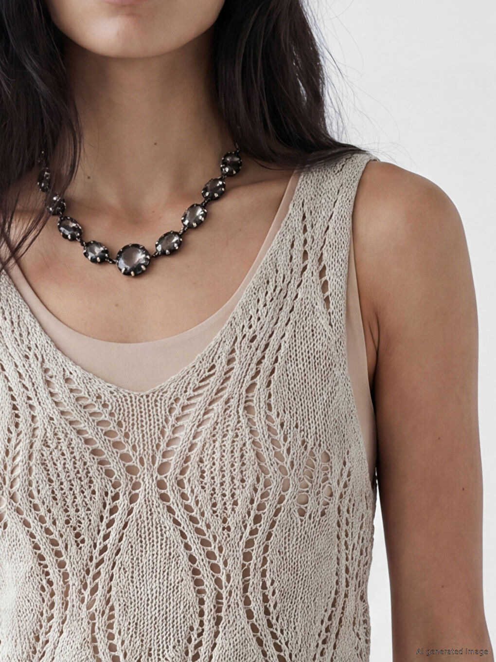 U Neck Open-Knit Women's Knitwear Tank Top-2