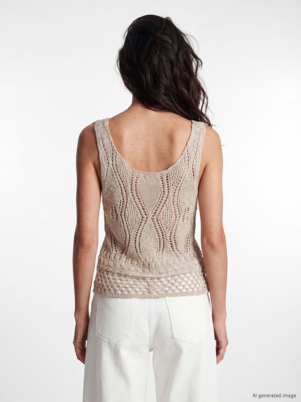 U Neck Open-Knit Women's Knitwear Tank Top-3