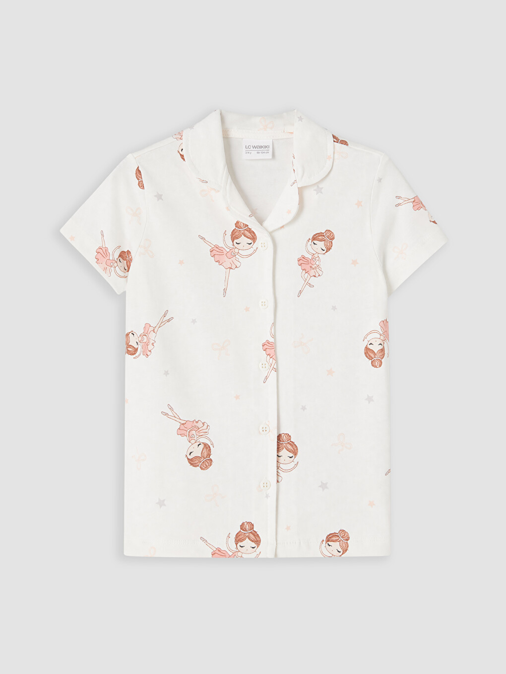 Ekru Gömlek Yaka Kız Çocuk Şortlu Pijama Takımı-1