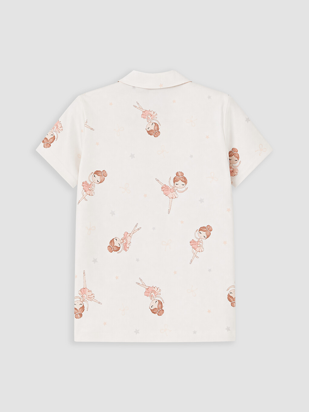 Ekru Gömlek Yaka Kız Çocuk Şortlu Pijama Takımı-3