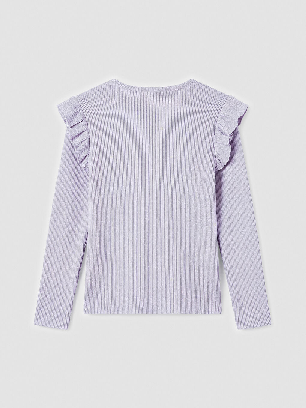 Lila Bisiklet Yaka Fırfırlı Kız Çocuk Tişört-1