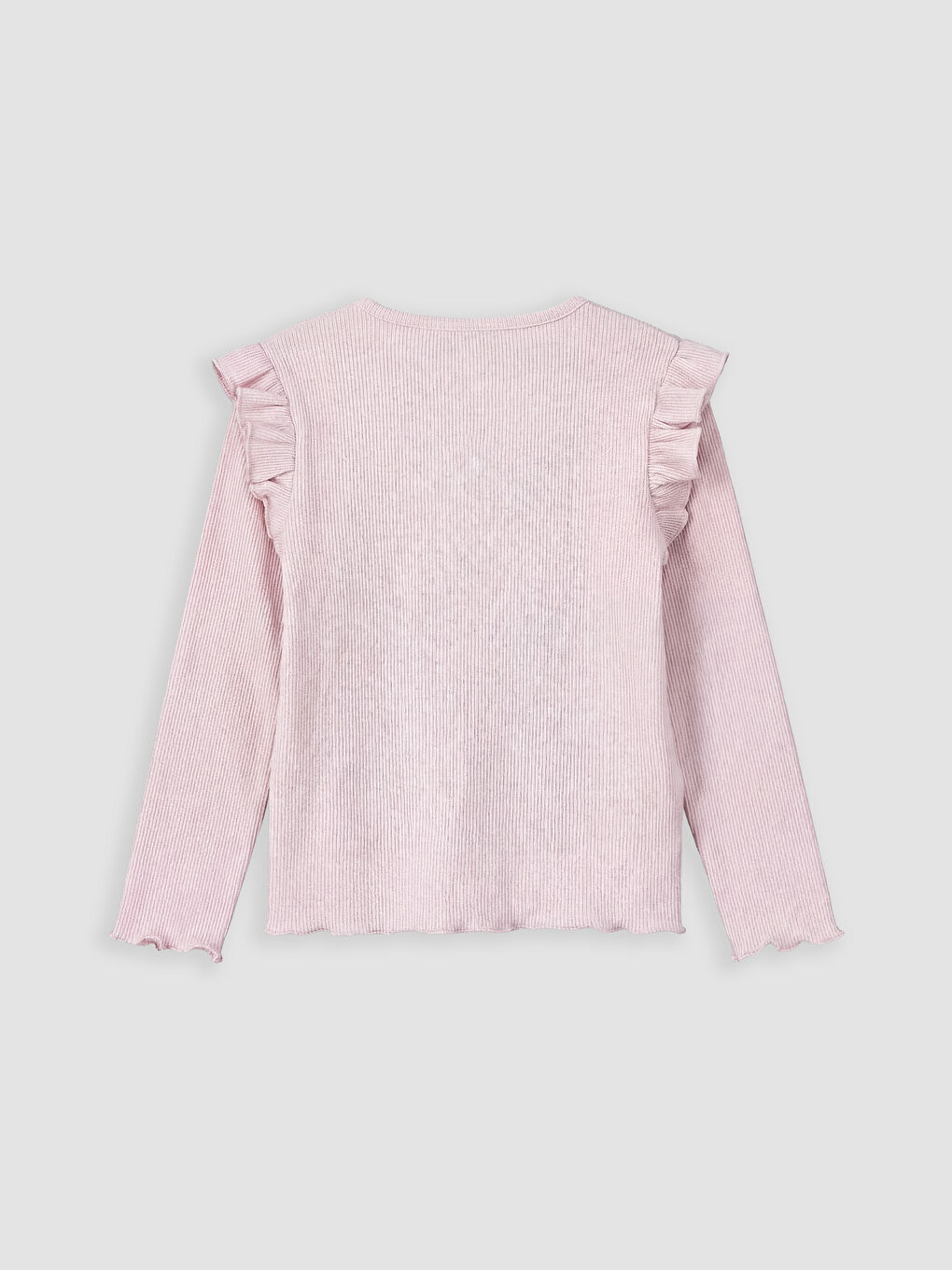 Pembe Bisiklet Yaka Fırfırlı Kız Çocuk Tişört-1