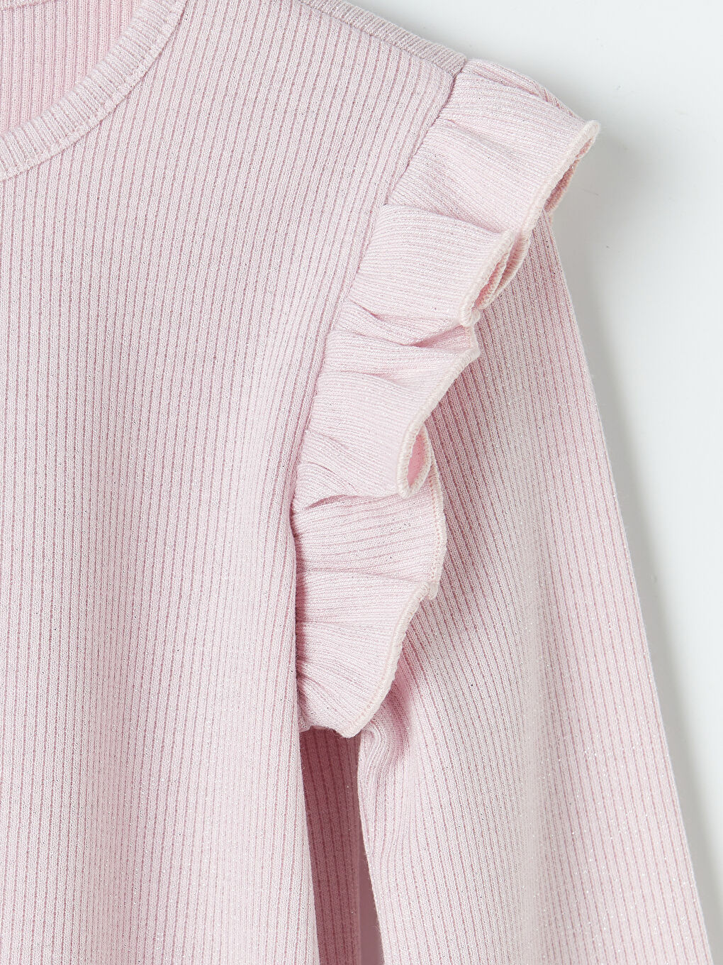 Pembe Bisiklet Yaka Fırfırlı Kız Çocuk Tişört-2