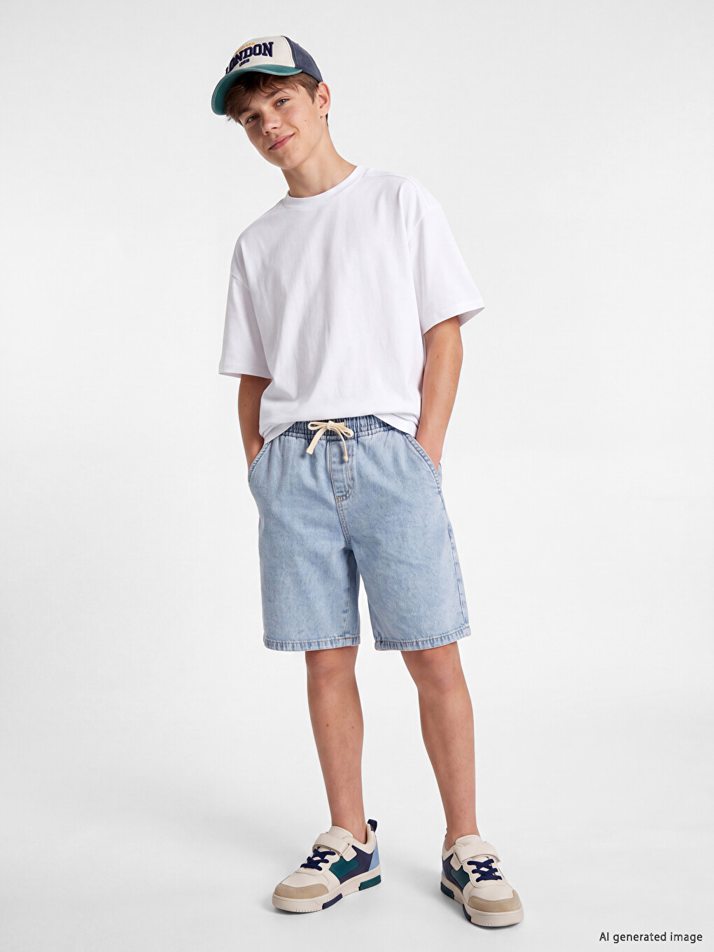Pantaloni Scurți Din Denim Spălat Cu Talie Elastică Pentru Băieți
