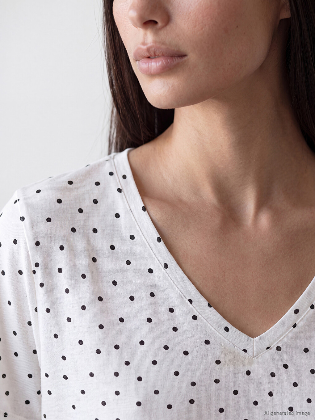V Neck Polka Dot Women's T-shirt-2