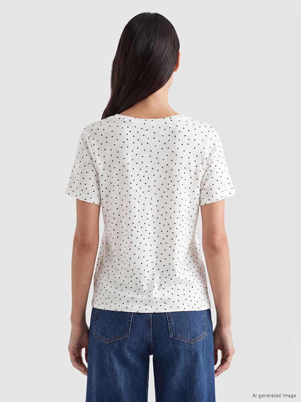 V Neck Polka Dot Women's T-shirt-3