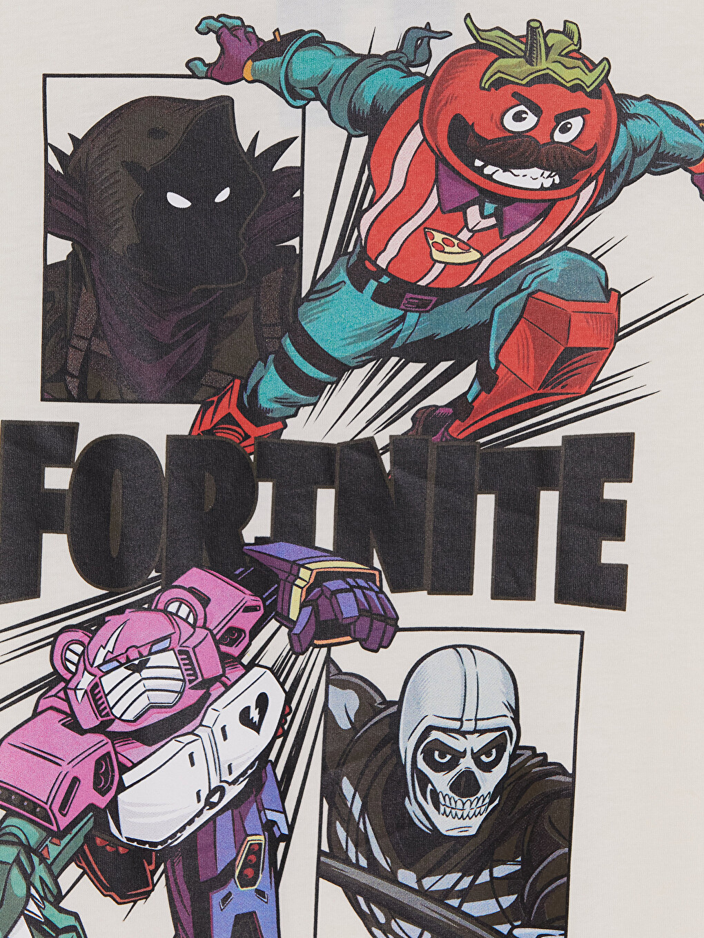 Ekru Bisiklet Yaka Fortnite Baskılı Erkek Çocuk Tişört-1