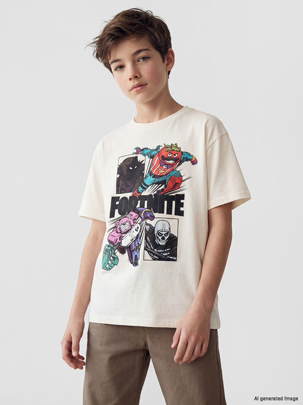 Crew Neck Fortnite Printed Boys' T-shirt