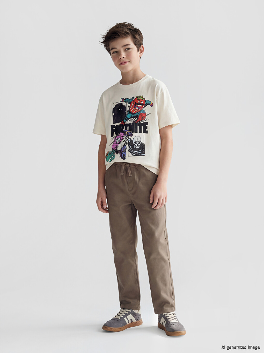 Crew Neck Fortnite Printed Boys' T-shirt-1