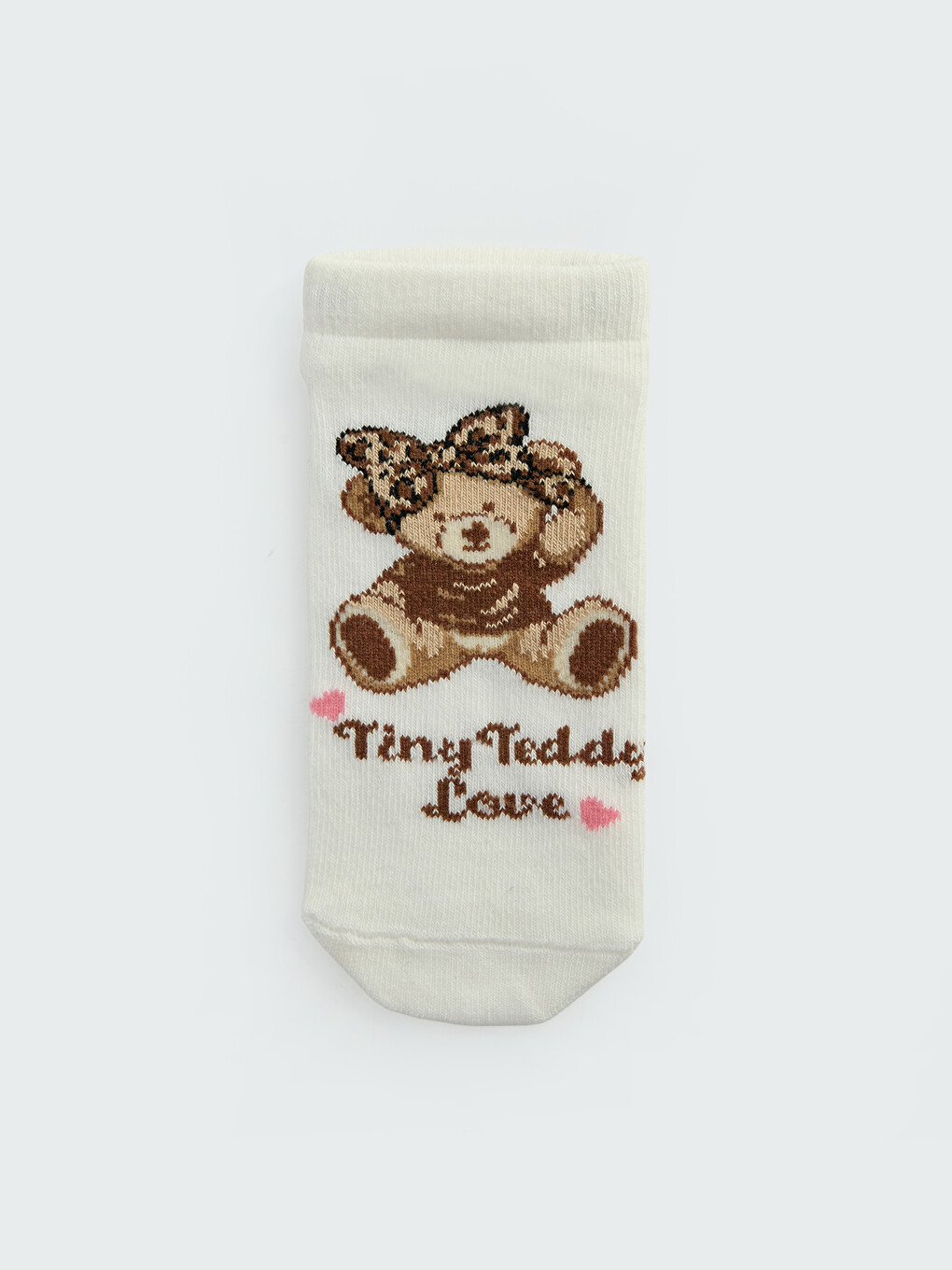 Ekru Ayı Teddy Desenli Kız Çocuk Patik Çorap 4'lü-1
