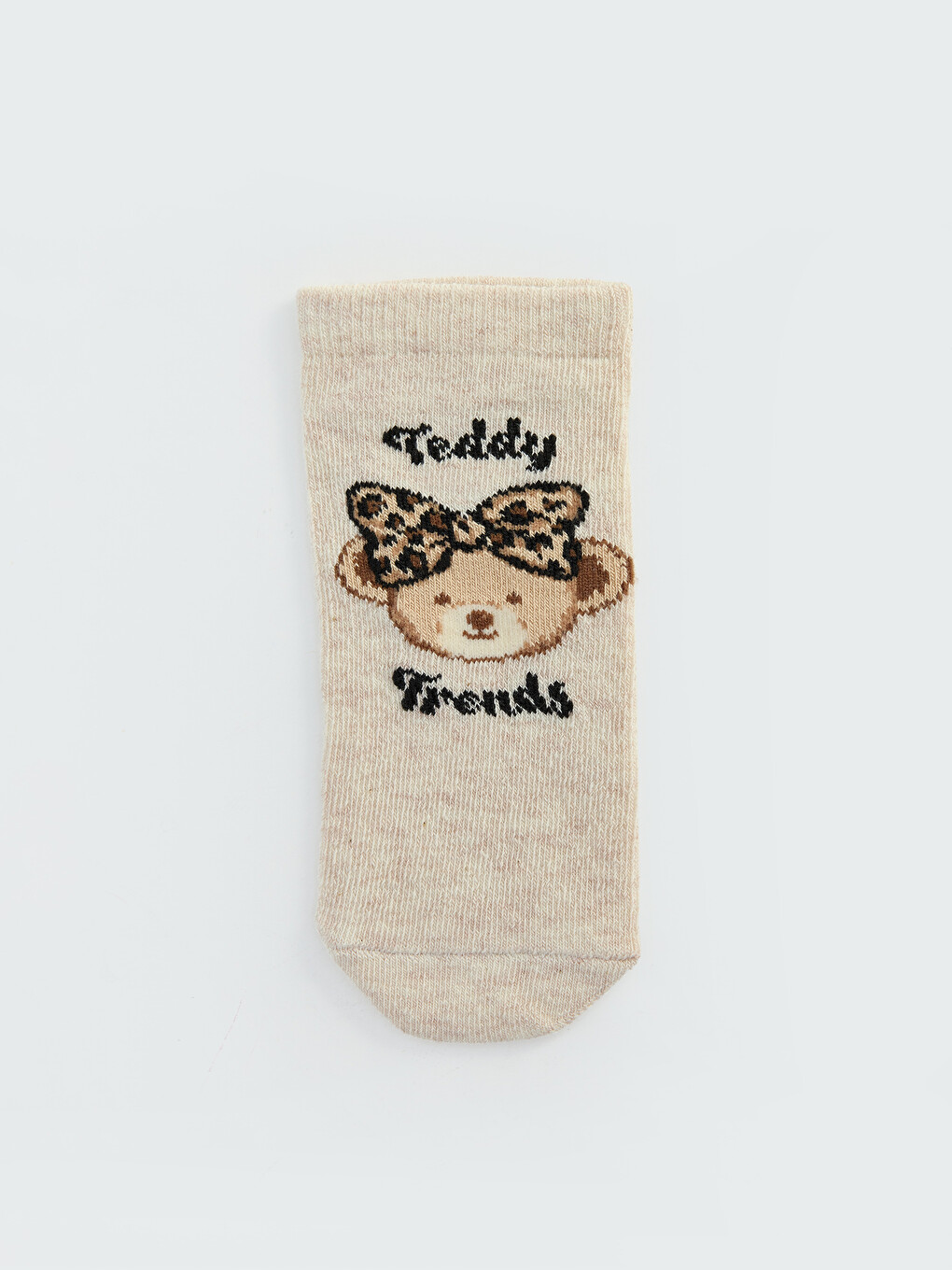 Ekru Ayı Teddy Desenli Kız Çocuk Patik Çorap 4'lü-5