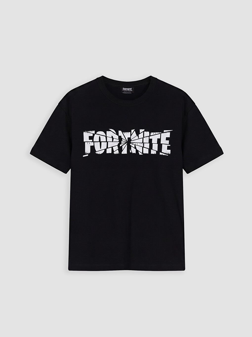 Siyah Bisiklet Yaka Fortnite Baskılı Erkek Çocuk Tişört