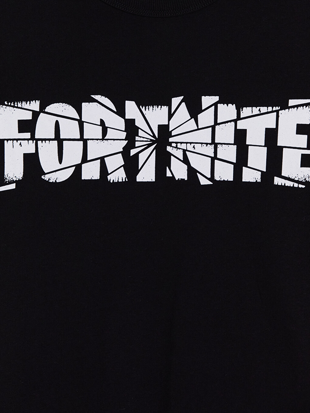 Siyah Bisiklet Yaka Fortnite Baskılı Erkek Çocuk Tişört-1