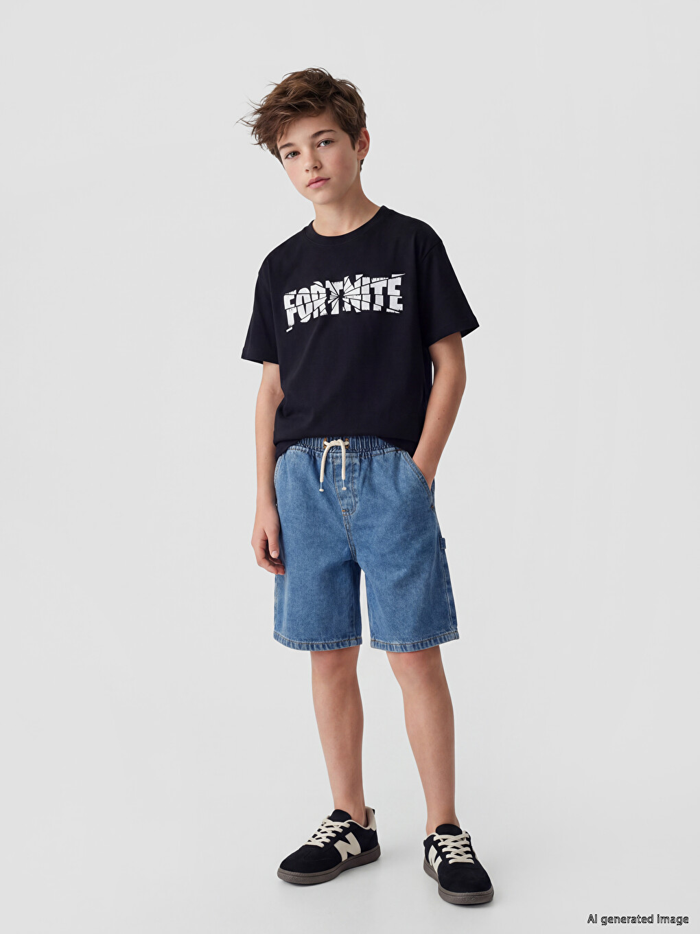 T-shirt me jakë të rrumbullakët Fortnite e stampuar për djem-1