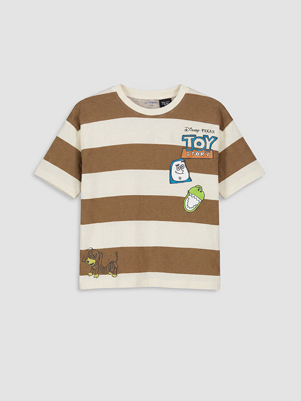 Kahverengi Bisiklet Yaka Toy Story Baskılı Erkek Çocuk Tişört-1