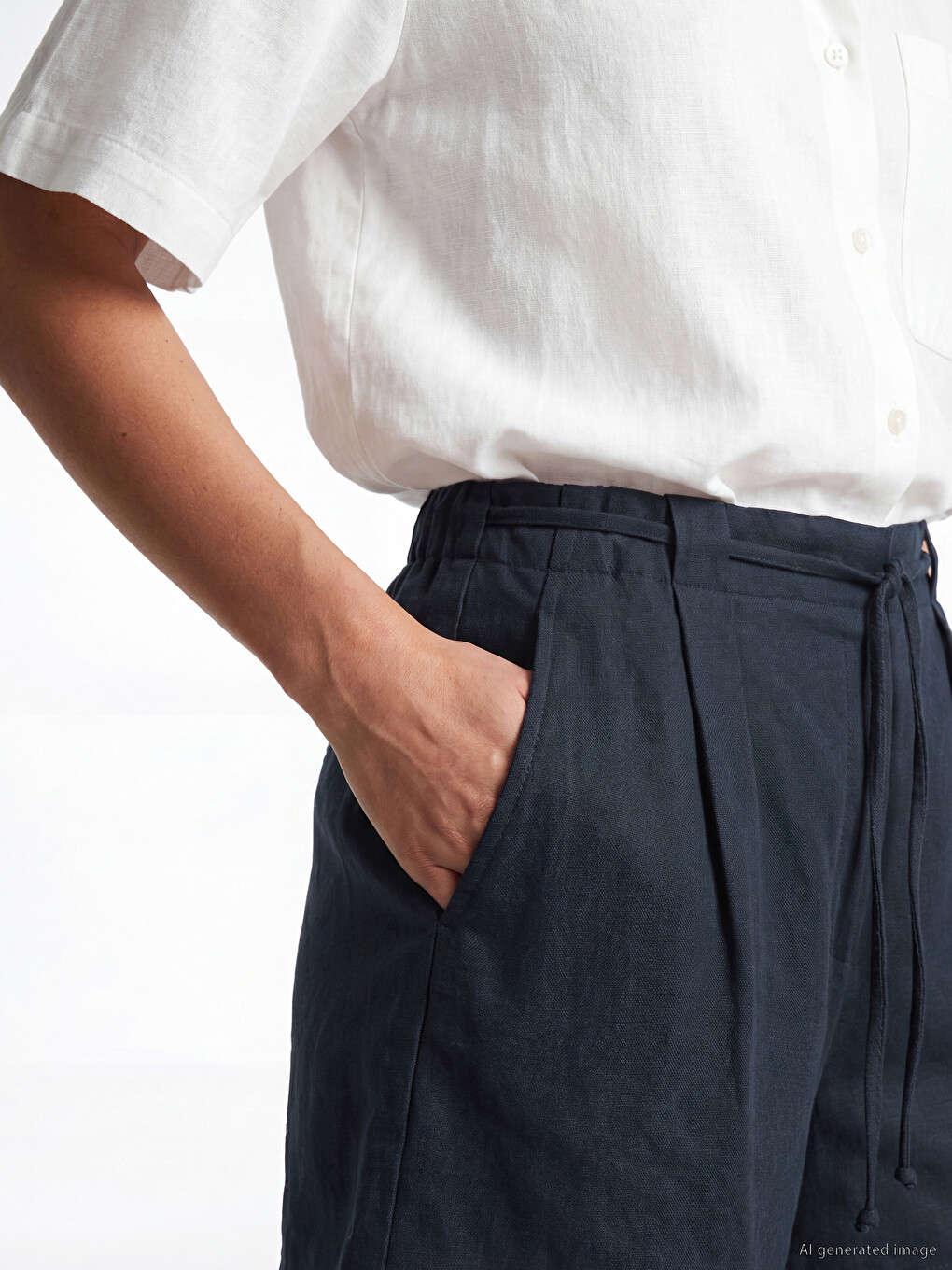 Elastic Waist Linen Blend Women's Shorts-2