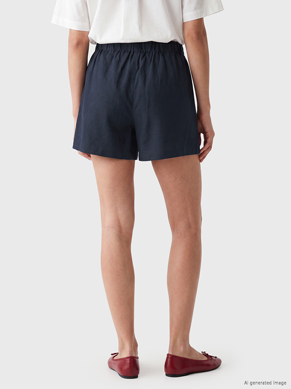 Elastic Waist Linen Blend Women's Shorts-3
