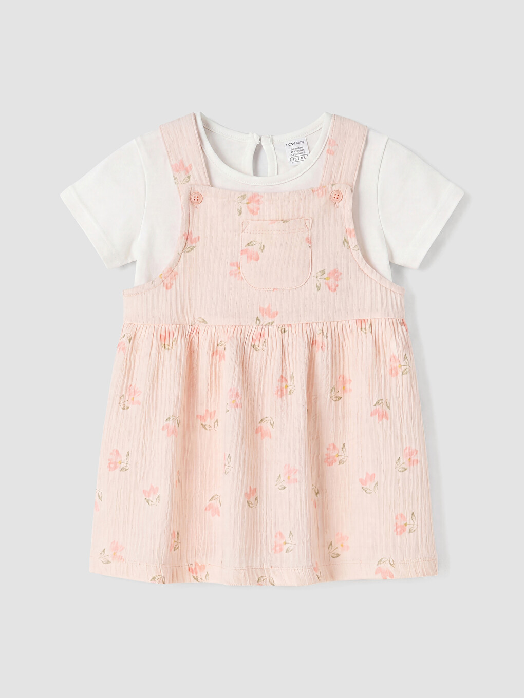 Pembe Çiçek Desenli Kız Bebek Gabardin Elbise